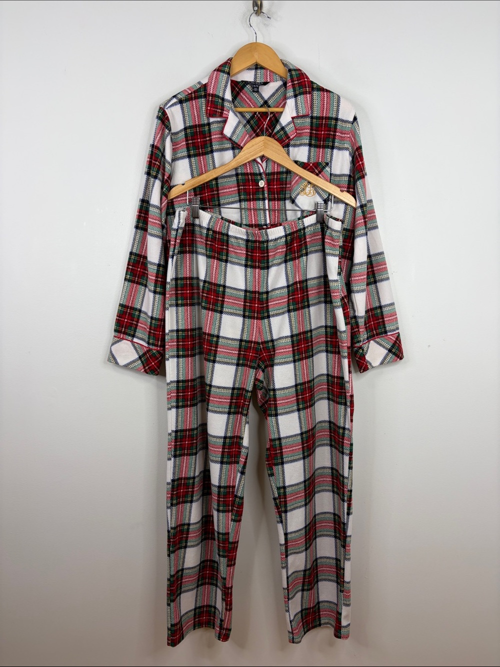 Lauren Ralph Lauren Pajamas Womens XL White Red Plaid Fleece Comfy PJs